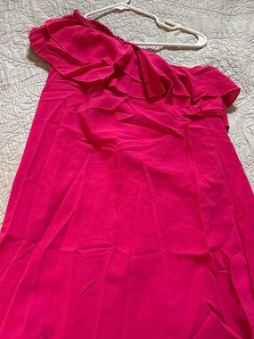 Amazon Women One-Shoulder Ruffle Dress - Hot Pink